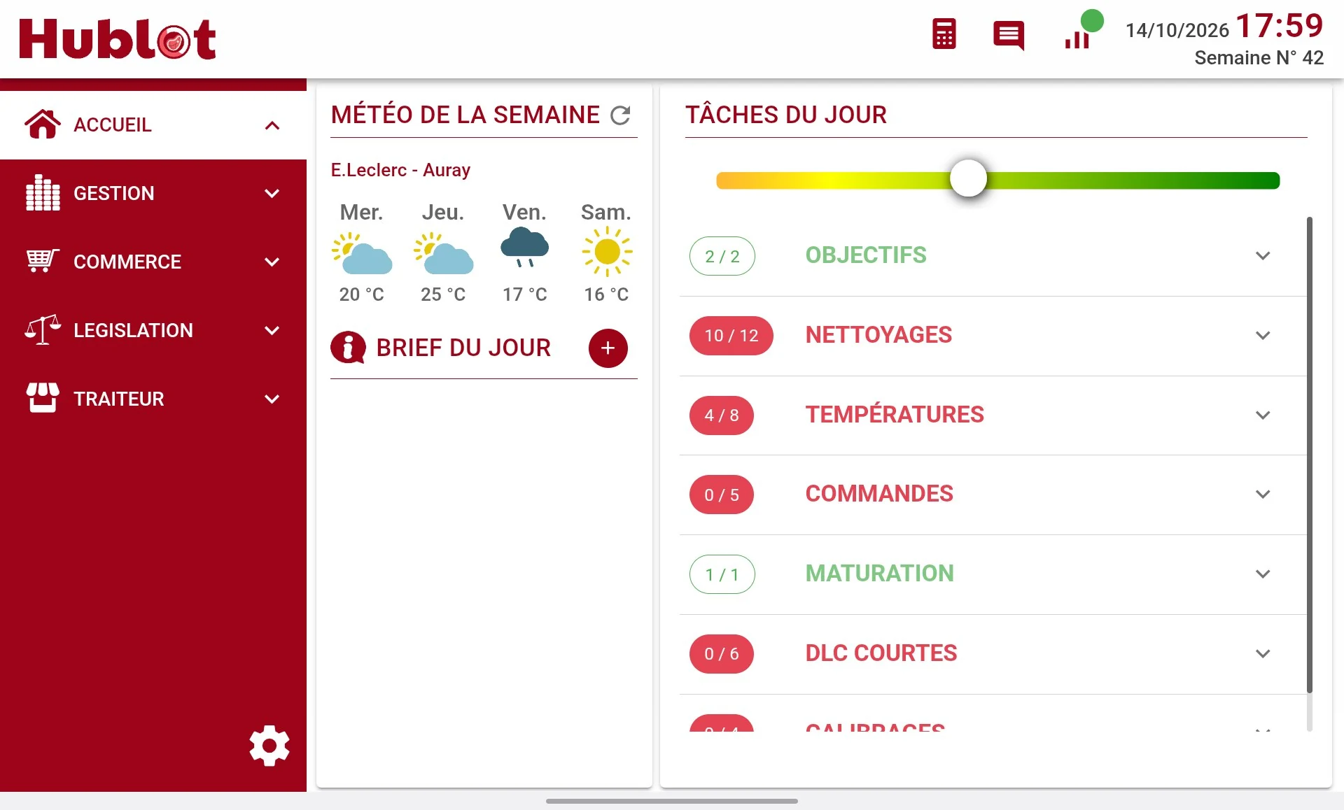 Écran d’accueil de l’application, rayon boucherie
