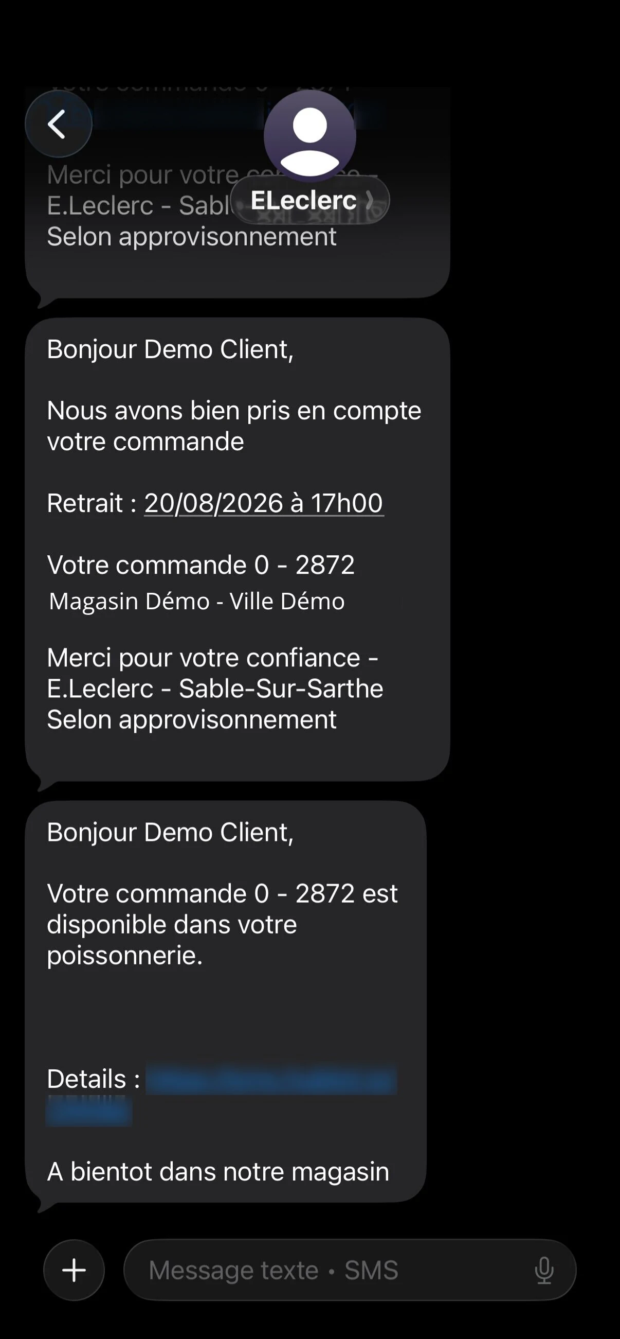 Vos clients reçoivent un SMS